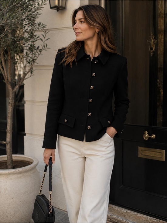 Herbert Grossman Jackets & Blazers - Vintage Herbert Grossman Cynthia Sobel Black Wool Jacket Gold X Buttons USA